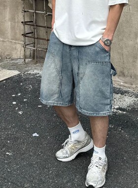 工装牛仔短裤水洗潮流日系直筒裤