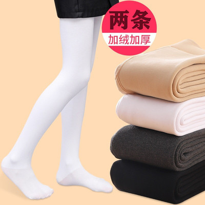 儿童连裤袜秋冬季加绒加厚宝宝打底裤韩系纯色外穿女童打底袜冬天