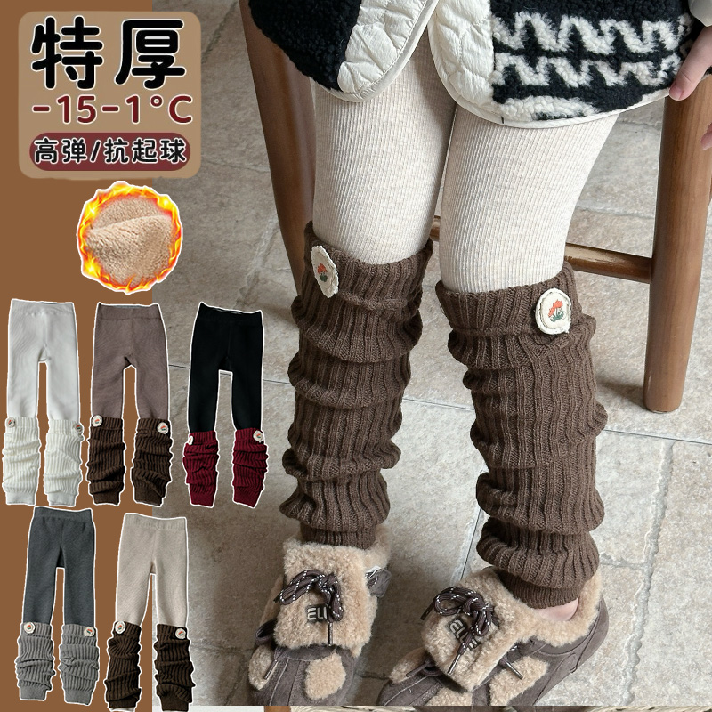 女童连裤袜秋冬季儿童打底裤加绒加厚款打底袜白色连脚女孩堆堆袜