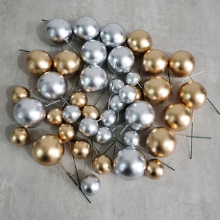 熱銷10只裝 飾金球銀球彩色系泡沫派對(duì)用品烘焙配件 金屬球蛋糕裝