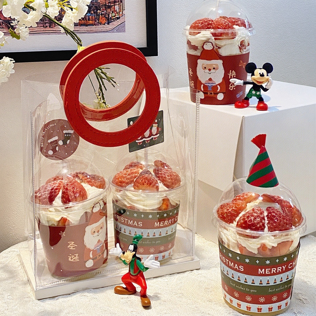 热卖网红圣诞节波波杯慕斯杯甜品蛋糕杯圣诞老人搭配手提袋礼品袋
