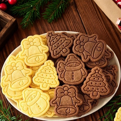 热卖圣诞节饼干蛋糕装饰圣诞树雪人铃铛节日甜品可可巧克力黄油味