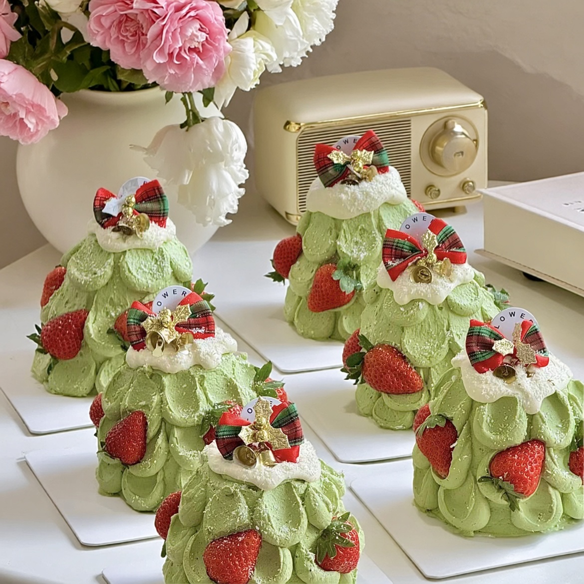 圣诞节红色铃铛格纹蝴蝶结装饰配件烘焙甜品4-5寸小蛋糕装饰插件