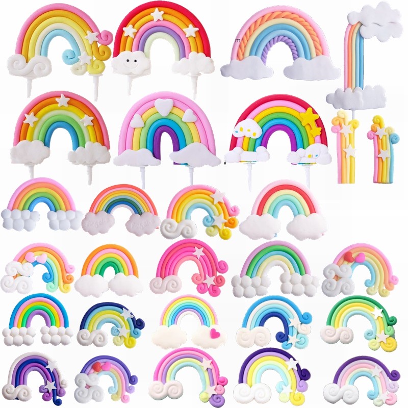 大小彩虹蛋糕装饰软胶软陶马卡龙彩色手工DIY生日布置过家家用品