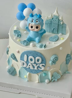 蓝色系龙宝宝蛋糕装饰周岁礼甜品台男孩卡通小王子生日快乐插件