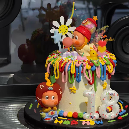 网红卡通吹蜡烛人生日蛋糕插牌