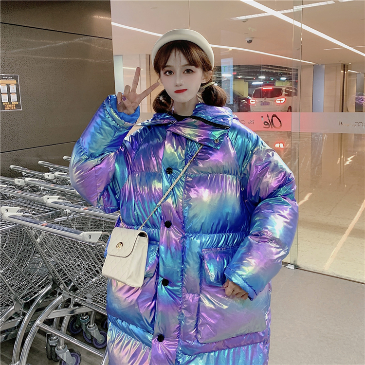 Real price autumn and winter ins colorful bright coat show thin medium length cardigan hooded cotton clothes