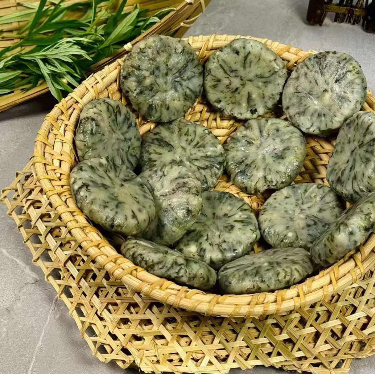 安徽安庆腊肉小蒜粑 腊肉蒿子粑 米粉粑 传统清明果 清明草粑