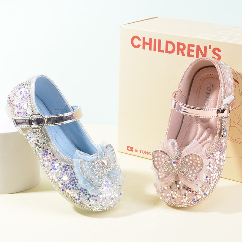 巴托童鞋女童爱莎公主鞋秋季皮鞋儿童水晶鞋亮片鞋小女孩单鞋2365