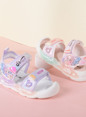 巴托童鞋夏季沙滩鞋儿童轻便软底透气防滑包头防踢闪灯凉鞋24605