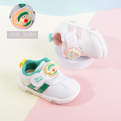 足圣童鞋23年秋款1-2岁男女柔软皮鞋闪灯软底防滑宝宝学步鞋23522
