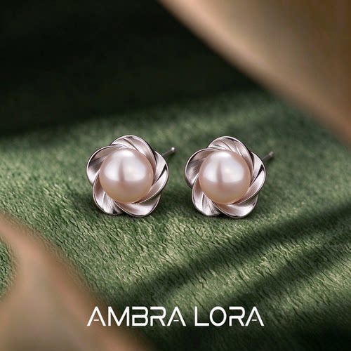 AmbraLoraS925银针珍珠耳钉