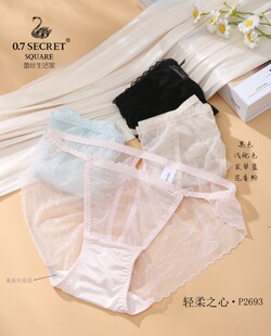 蕾丝生活家2693女士中腰三角裤性感时尚网纱纯棉档柔软舒适透气