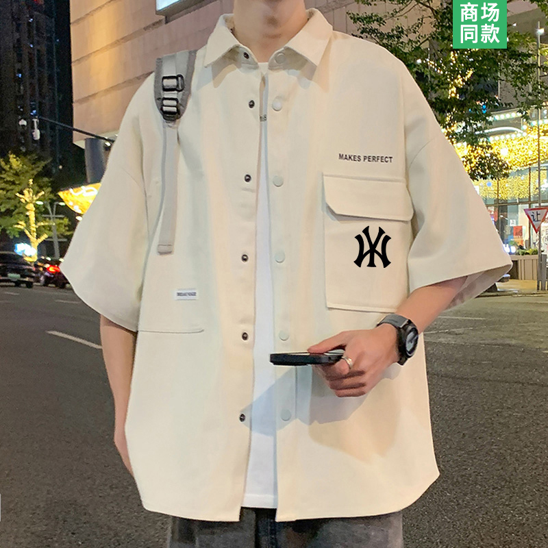 夏季新款潮牌工装短袖衬衫男