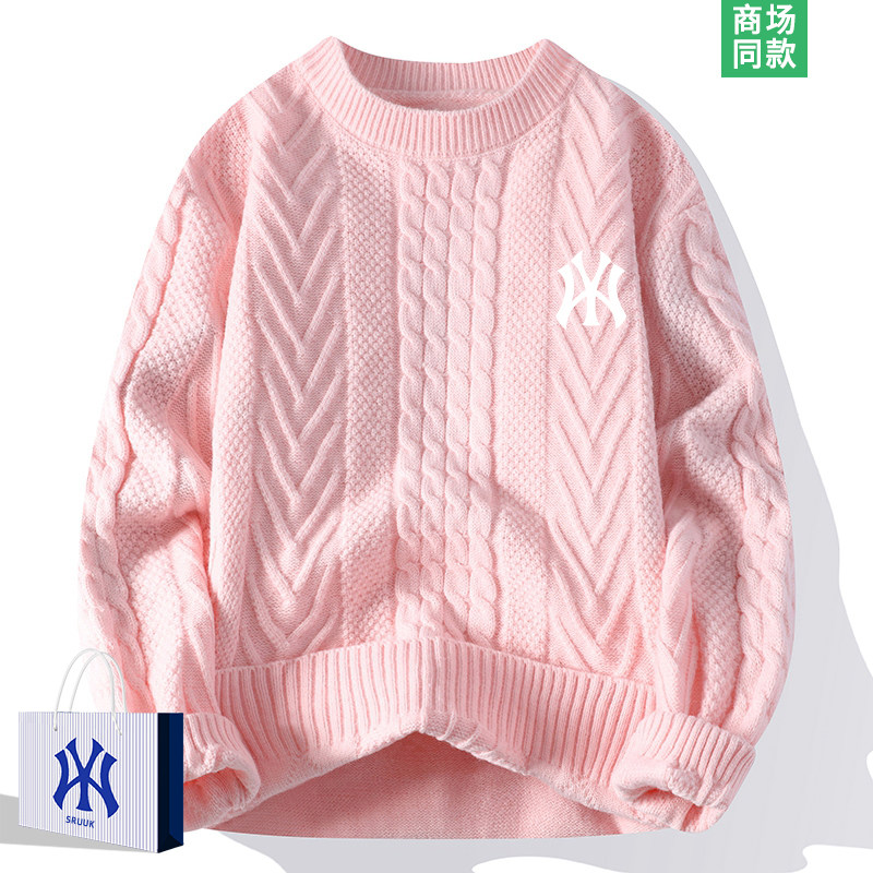 【达人推荐】圆领毛衣女生冬季新款慵懒风针织衫情侣加绒保暖线衣