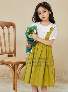 柏惠信子女童 春夏童装韩版时尚百搭纯色长款背带裙BR221712218