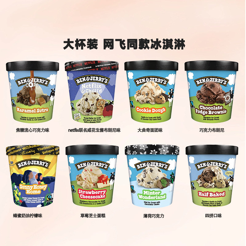 465ML大桶本杰瑞冰淇淋ben&jerry's巧克力布朗尼冰激凌英国进口