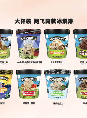 465ML大桶本杰瑞冰淇淋ben&jerry's巧克力布朗尼冰激凌英国进口