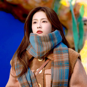 白鹿明星同款围巾女冬季韩版高级感格子软糯保暖加厚披肩两用围脖
