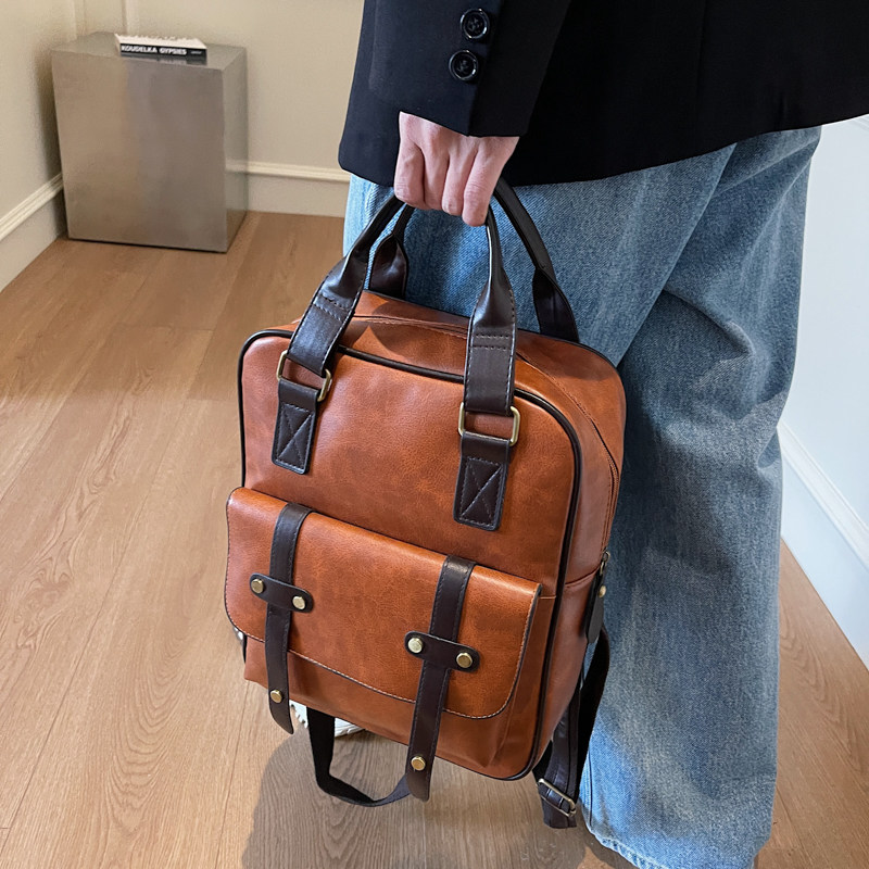 英伦复古双肩包女2025新款潮学生单肩背包多功能书包手提旅行包