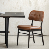 北欧进口表情复古MCM欧洲橡木实木真皮布艺中古风侘寂网红餐椅