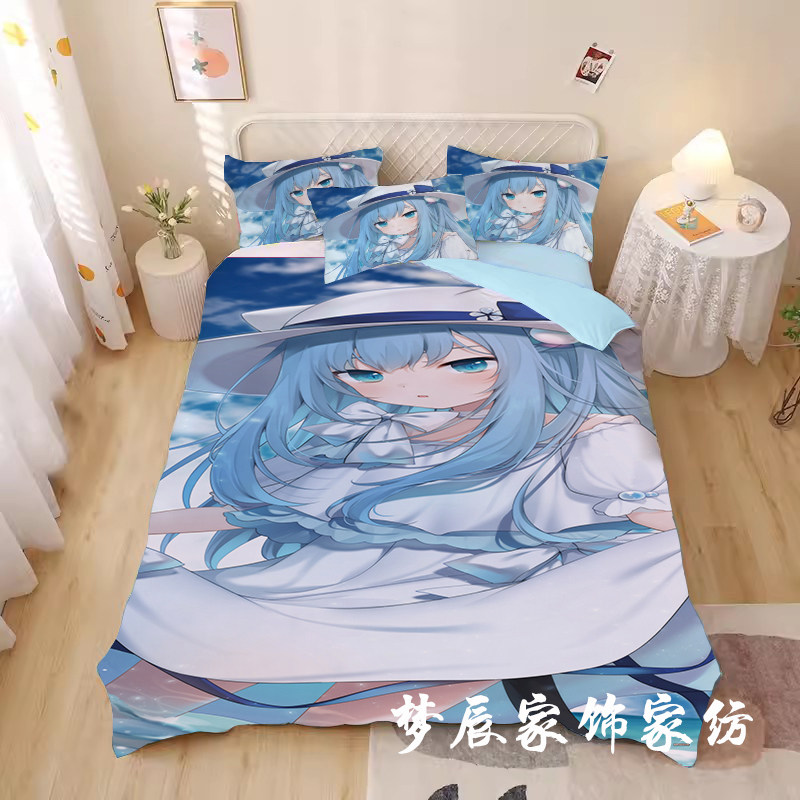 新款猫羽四件套动漫二次元上下铺单人床三件套性感猫娘床单被套
