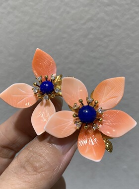俏立 双朵花胸花胸针别针 铜合金镶锆石及珍珠母贝