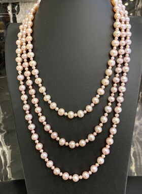 8-9MM天然粉紫色淡水珍珠毛衣链长款近圆无瑕强光170CM长度可定制