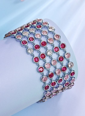 锆石泡泡手链925纯银镀金包边镶 红蓝可选 多层 气质晚会 俏立