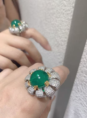 925纯银绿色锆石花朵戒指