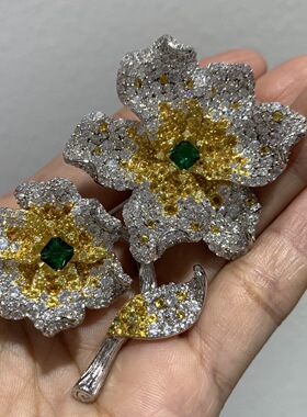 俏立 925纯银镶锆石花朵胸针吊坠两用款 高品质
