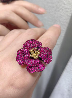 俏立紫色锆石花朵开口女士戒指