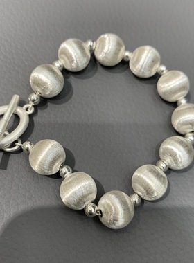 990纯银拉丝银球手链 11MM 长20CM