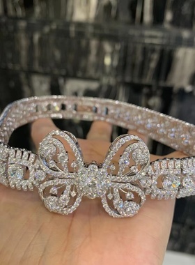 复古古董风格时尚锆石蝴蝶结颈链项链短款925纯银精镶气质QLUU