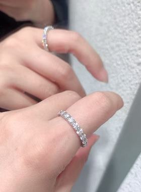 俏立925纯银莫桑钻戒指3mm排戒