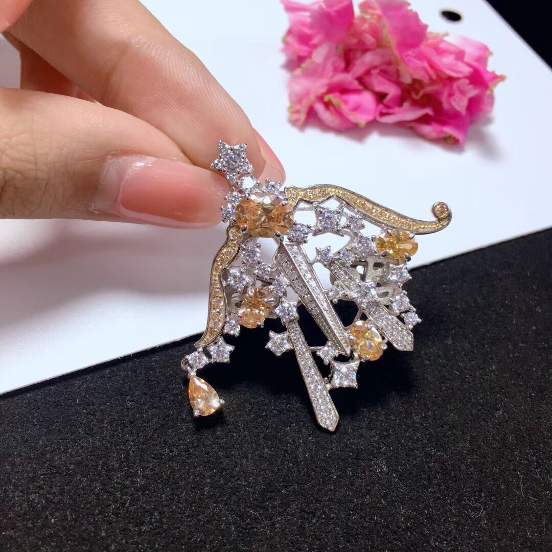 925纯银镶嵌锆石12星座之射手座胸针项链扣双用 星座胸针 男士