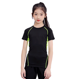 儿童短袖速干衣女童运动套装跑步篮球足球打底健身服吸汗透气训练