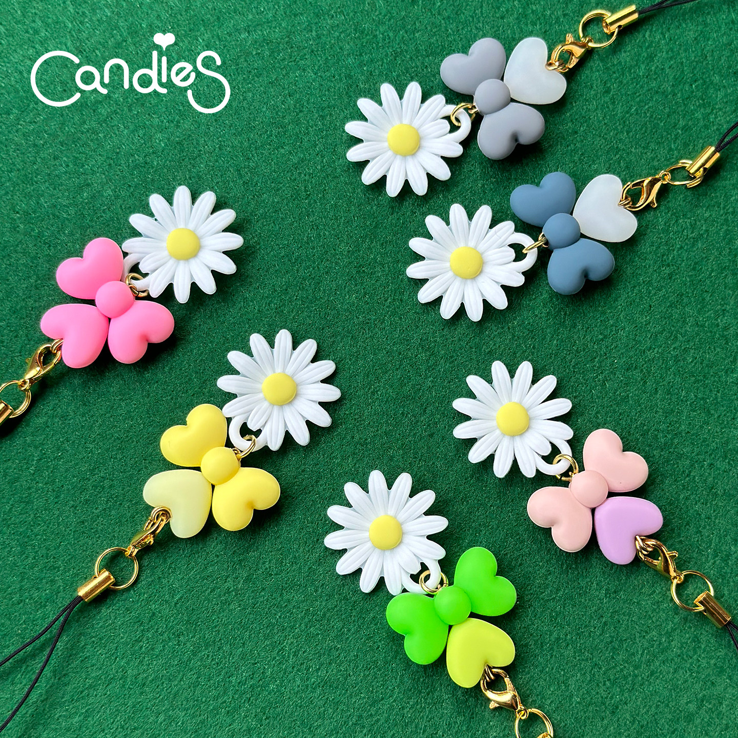 Candies原创个性可爱硅胶蝴蝶结小雏菊手机侧边小挂饰