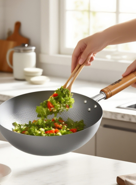 日本制造Summit 窒化凹凸纹中华炒锅 中式爆炒好帮手轻便铁锅30cm