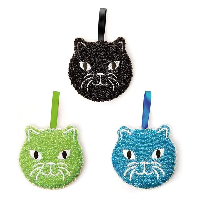 美国Kikkerland 可爱小猫咪海绵擦 洗碗清洁刷刷碗布 彩色3只装