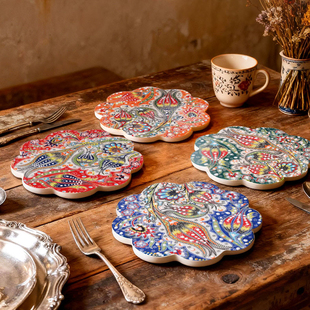 土耳其进口Vono 异域风情繁复精美手作立体陶瓷垫 花卉浮雕餐垫