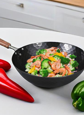 日本制造Summit 钻石纹中华炒锅 好用无涂层铁锅轻便省力爆炒锅