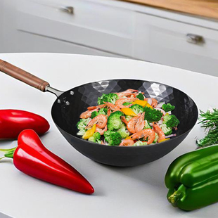 日本制造Summit 钻石纹中华炒锅 好用无涂层铁锅轻便省力爆炒锅