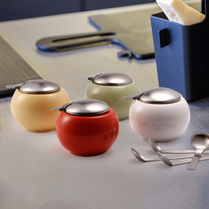 日本原装进口Zero japan 陶瓷调料罐 盐罐糖罐调味瓶带盖带勺子