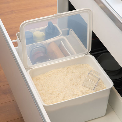 日本产原装进口Like it 家用带盖米箱灰色附带计量杯16L 杂粮米桶