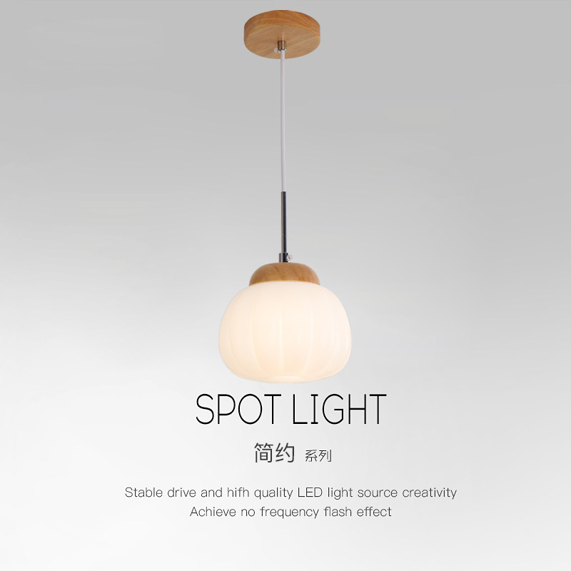 原木风南瓜小吊灯卧室床头吊线灯奶油侘寂餐厅吧台入户玄关单头灯