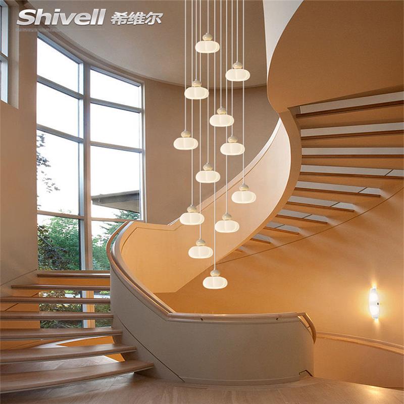 螺旋楼梯吊灯现代简约挑空别墅柿子南瓜loft公寓复式旋转中山灯具