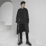 山本风秋冬男中长款风衣宽松织带暗黑潮牌时尚休闲男装F407P105，男装风衣，星座101A-3