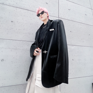秋冬亮皮鳄鱼纹外套男宽松高级感发型师单排扣纯色西服 XF26 P135图片