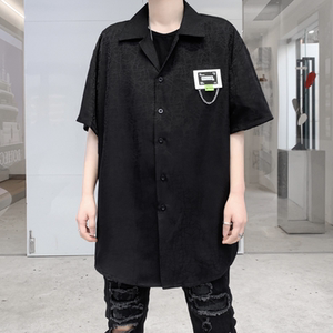 2025年夏季新款纯色短袖衬衫男潮流炸街贴标休闲宽松衬衣C257 P75图片